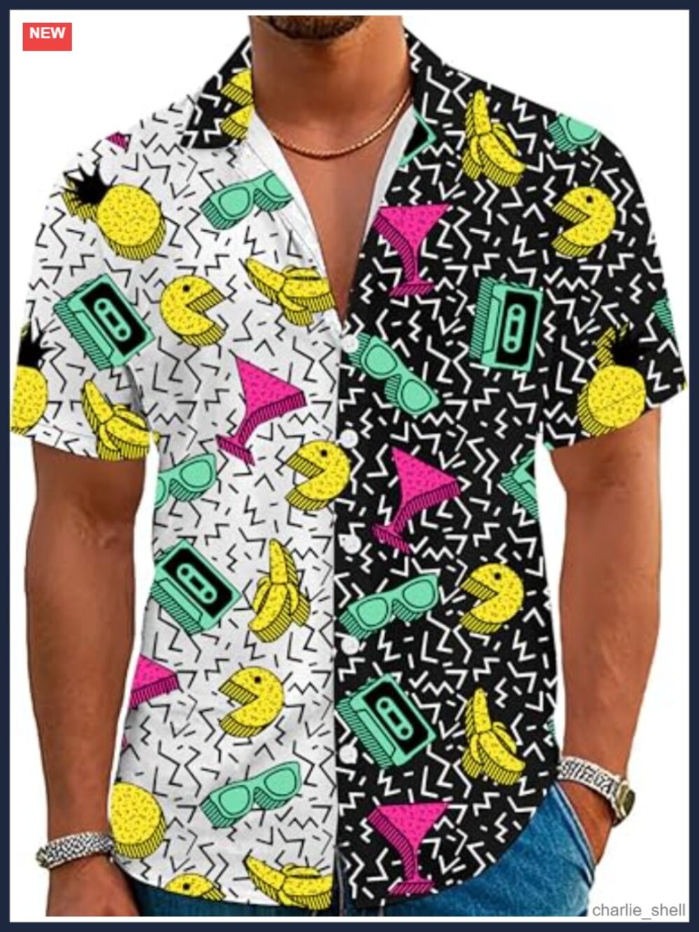 Men's Retro Button Down Shirt Polyester Spandex Geometric 80s 90s Party